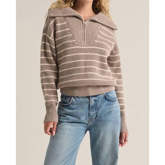 NEW Z SUPPLY villa half zip sweater in heather taupe - Picture 1 of 3